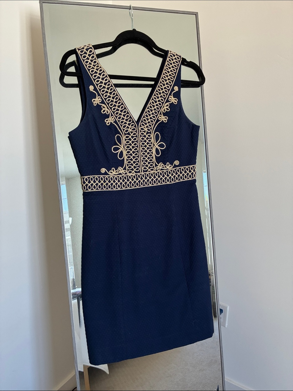 Lilly Pulitzer Navy Embroidered V-Neck Sheath Dress